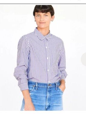 CLARE V. PHOEBE BLOUSE DARK LILAC/CREAM STRIPED Button-Down Shirt